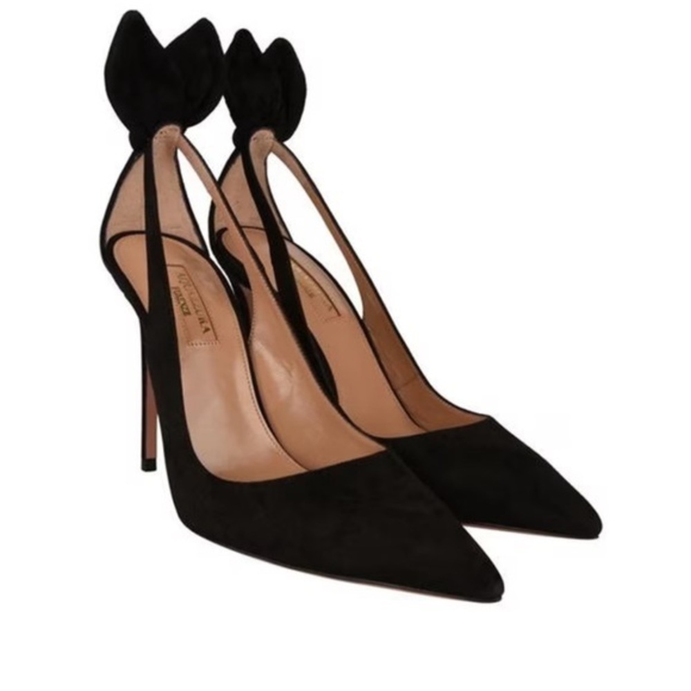 Aquazzura Deneuve Bow Black suede heeled pumps Size 37 New